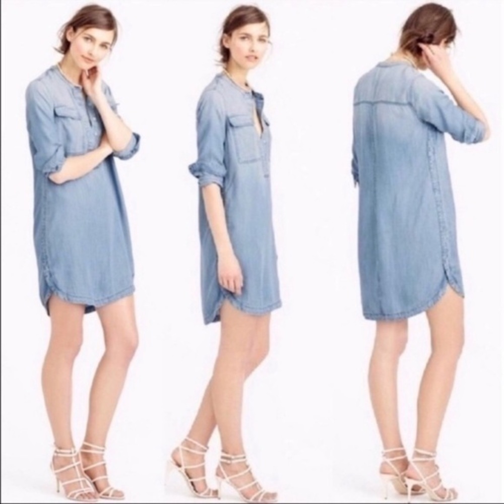 J. Crew Drapey Chambray Pop Over Shirt Dress G64